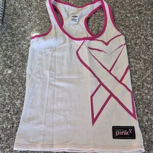 Zumba Fitness White Tank with Pink Ribbon Detail